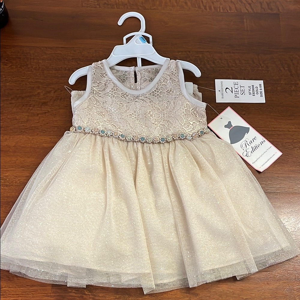 Rare Editions Neutral Lace and Tulle Kids Dress